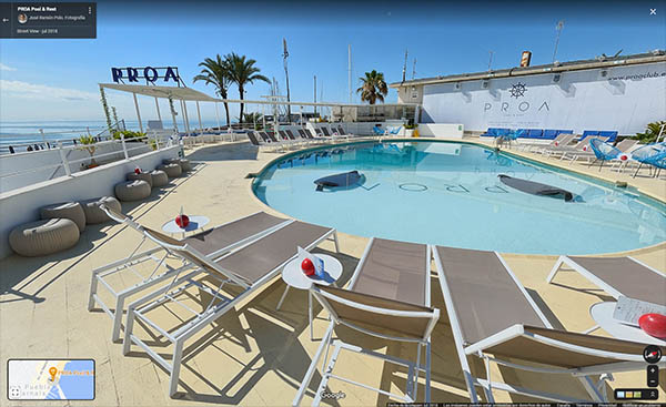 tour virtual 360 Google Street View en restaurante de playa con piscina